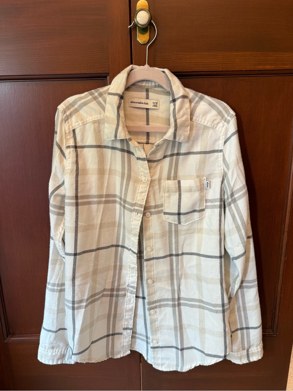 abercrombie kids Cream and Gray Plaid Button-Down Shirt